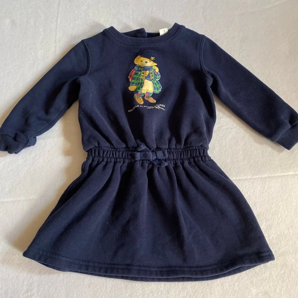 Ralph Lauren Infant Dress 12 months Navy Blue Long Sleeve  Sweat Shirt Dress